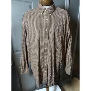 POLO RALPH LAUREN Long Sleeve Button Up Shirt 2XB BIG Brown Plaid Classic Fit